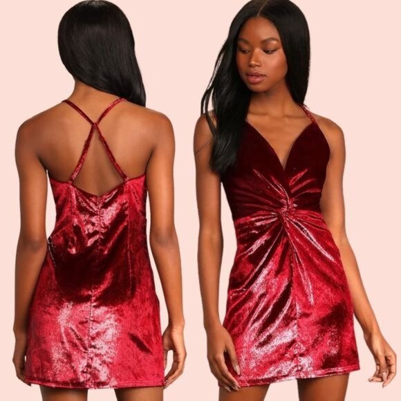 LULUS  Wine Red Velvet Sleeveless Mini Dress - S - Picture 11 of 11